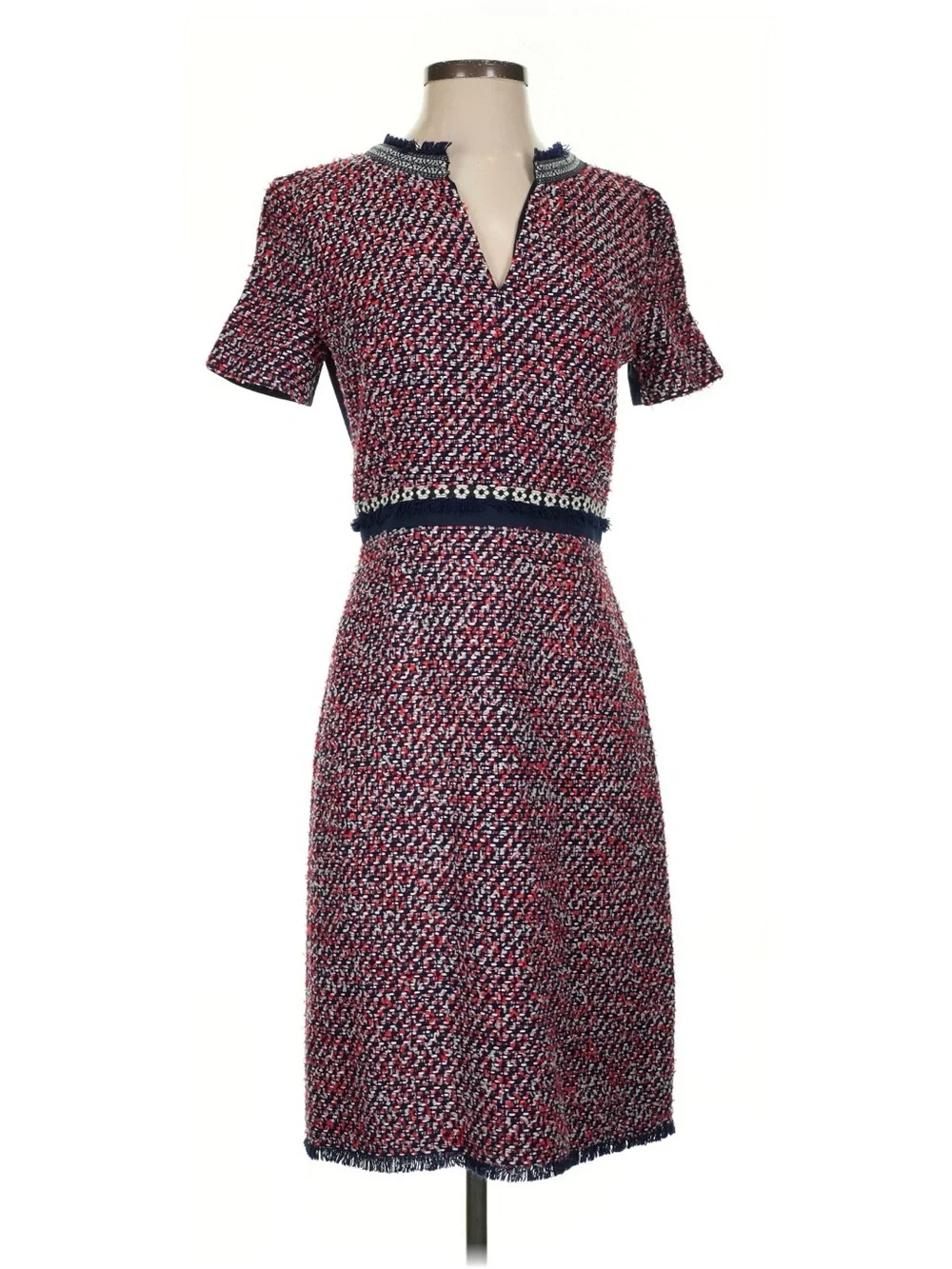 Tory Burch Tweed Sheath Dress in Red, Navy & White